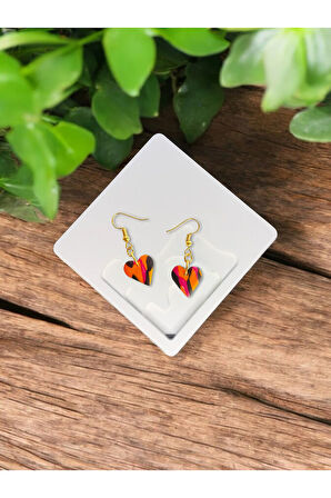 Muffyclay Özel Tasarım, El Yapımı Polimer Kil Mini Kalp Küpe