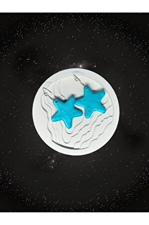 MuffyClay Özel Tasarım, Polimer Kil Halka Mavi Yıldız Küpe - Starlight