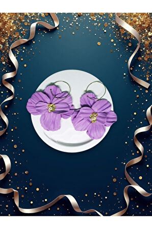 MuffyClay Özel Tasarım, Polimer Kil Mor Halka Çiçek Küpe - Purple Petals
