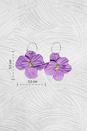 MuffyClay Özel Tasarım, Polimer Kil Mor Halka Çiçek Küpe - Purple Petals