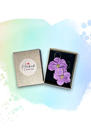 MuffyClay Özel Tasarım, Polimer Kil Mor Halka Çiçek Küpe - Purple Petals
