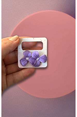 MuffyClay Özel Tasarım, Polimer Kil Mor Çiçekli Küpe - Amethyst Flora