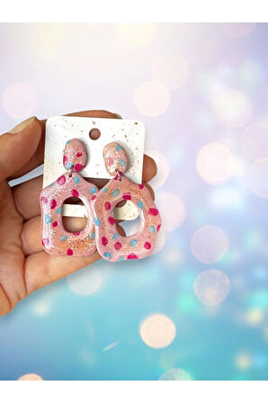 MuffyClay Özel Tasarım, Polimer Kil Simli Puantiyeli Küpe - Twinkle Dots