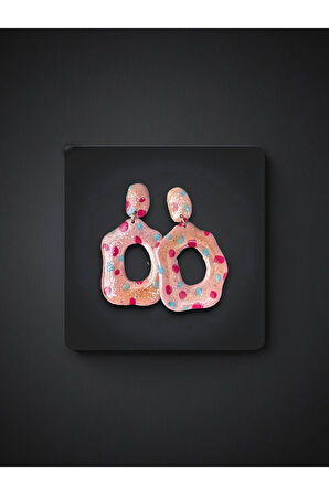 MuffyClay Özel Tasarım, Polimer Kil Simli Puantiyeli Küpe - Twinkle Dots