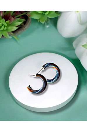 MuffyClay Özel Tasarım, Polimer Kil Desenli Halka Küpe - Party