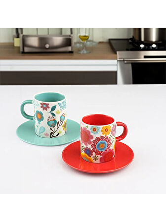 Kosova EKS03 Renkli Porselen Kahve Seti 2'li