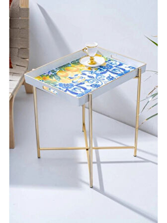 Acar FLK7981 Desenli Çıkarılabilir Tepsili Sehpa