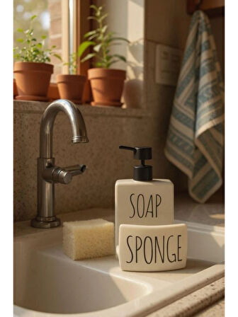 Mien MEN CN56790 Siyah Yazılı Beyaz Seramik Sıvı Sabunluk 17x10x10 cm