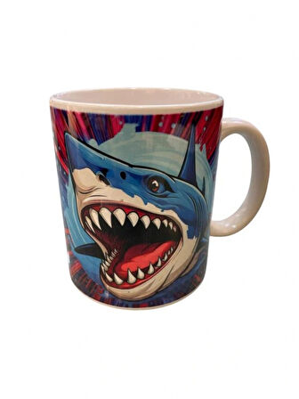 Kosova SAG004 Köpekbalığı Desenli Porselen Kupa