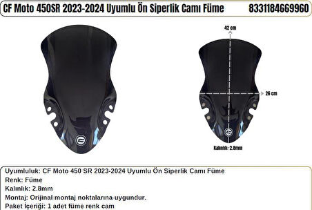 CF Moto 450SR Siyah (2023-24) Siperlik Camı