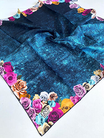 Levidor Tivil Saf İpek Eşarp 48967 Mavi Karışık Desen