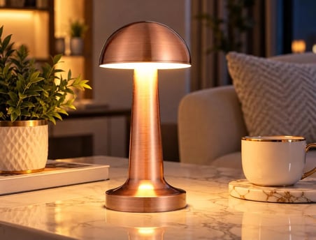 Dokunmatik Şarjlı LED Masa Lambası - Modern Tasarımlı, Kablosuz, Bakır Renk Dekoratif Gece Lambası