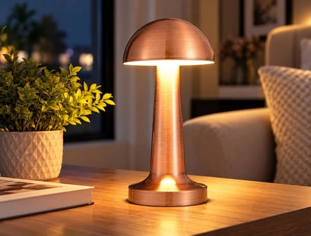 Dokunmatik Şarjlı LED Masa Lambası - Modern Tasarımlı, Kablosuz, Bakır Renk Dekoratif Gece Lambası