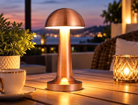 Dokunmatik Şarjlı LED Masa Lambası - Modern Tasarımlı, Kablosuz, Bakır Renk Dekoratif Gece Lambası