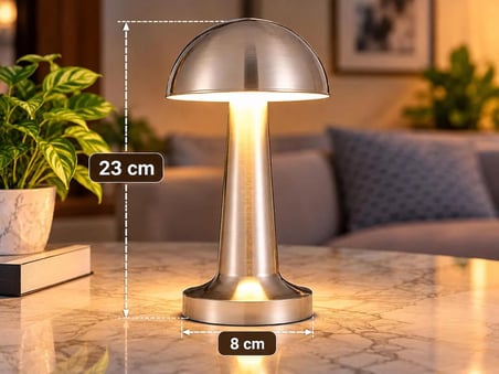 Modern Tasarımlı LED Masa Lambası - 3 Mod Metalik Gümüş Renk Dekoratif Abajur, Şık ve Minimalist Masaüstü Aydınlatma