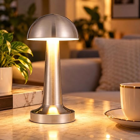 Modern Tasarımlı LED Masa Lambası - 3 Mod Metalik Gümüş Renk Dekoratif Abajur, Şık ve Minimalist Masaüstü Aydınlatma