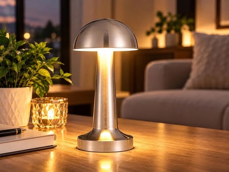 Modern Tasarımlı LED Masa Lambası - 3 Mod Metalik Gümüş Renk Dekoratif Abajur, Şık ve Minimalist Masaüstü Aydınlatma