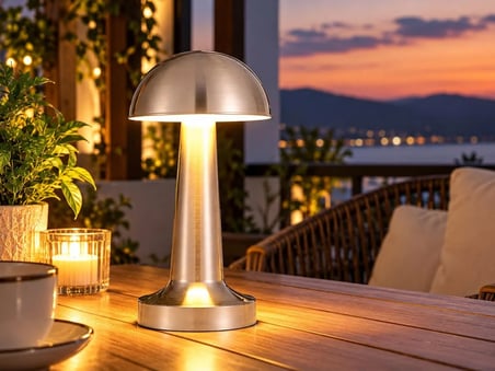 Modern Tasarımlı LED Masa Lambası - 3 Mod Metalik Gümüş Renk Dekoratif Abajur, Şık ve Minimalist Masaüstü Aydınlatma