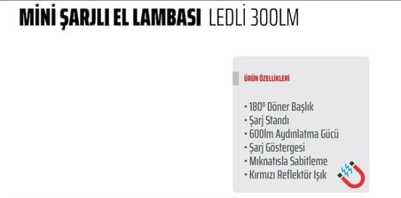 Rico 300 Lümen Mini Şarjlı Mıknatıslı Led Lamba