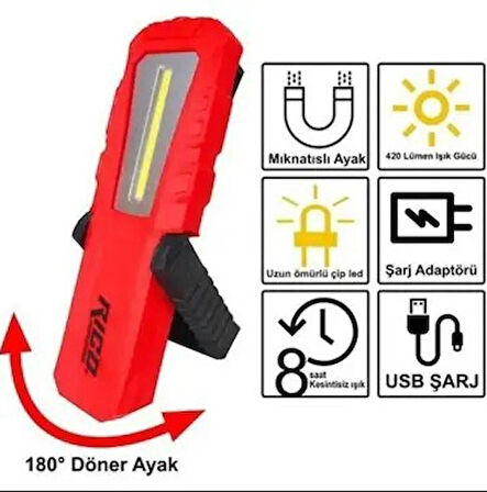 Rico Şarjlı Mıknatıslı Led Lamba 420 Lümen