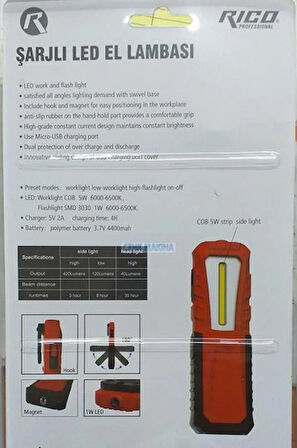 Rico Şarjlı Mıknatıslı Led Lamba 420 Lümen
