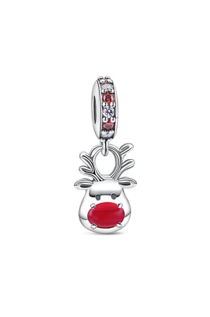 Fubena Kırmızı Burunlu Ren Geyiği Sallantılı 925 Ayar Gümüş Charm Charm