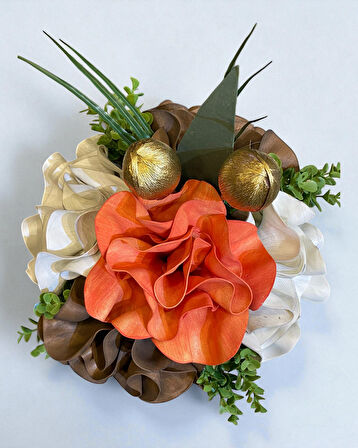 Dekoratif Metal Saksılı Aranjman Çiçek Turuncu