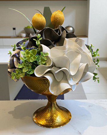 Dekoratif Metal Saksılı Aranjman Çiçek Mavi