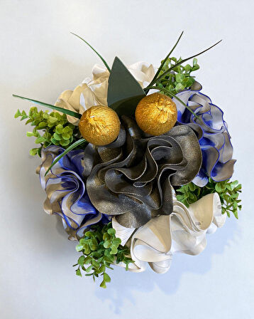 Dekoratif Metal Saksılı Aranjman Çiçek Mavi