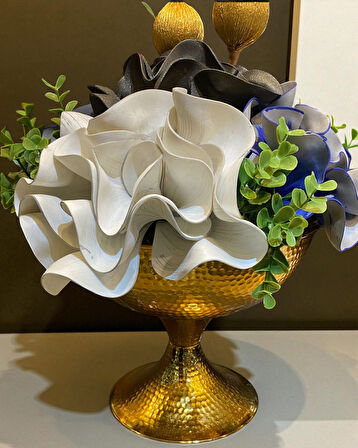 Dekoratif Metal Saksılı Aranjman Çiçek Mavi