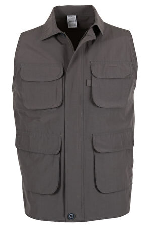 Erkek Keten Yelek Reguler Fit Yakalı Gri Renk RAR01356