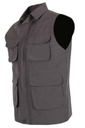 Erkek Keten Yelek Reguler Fit Yakalı Gri Renk RAR01356