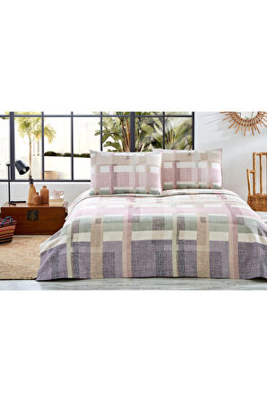 PİKE TAKIMI RANFORCE TEK KİŞİLİK PUDRA PLAID MODERNO 