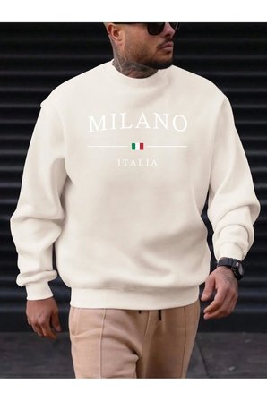 Unisex Milano Italıa Tasarım Baskılı Bisiklet Yaka Sweatshirt
