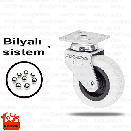 Aletçantam 50mm Bilyalı Mobilya Tekeri Masa Sehpa Dolap Tekerlek -4 Adet