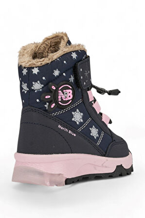 Günlük Kız Çocuk Kar Botu Cırtlı Lastik Bağcıklı Kürklü Kar Desenli Kalın Tırtıklı Taban Bootie 014