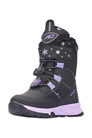 Günlük Kız Çocuk Kar Botu Cırtlı Lastik Bağcıklı Kürklü Kar Desenli Kalın Tırtıklı Taban Bootie 014