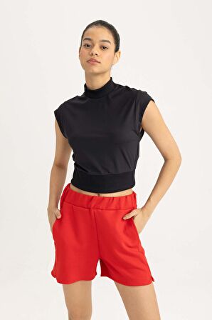 DeFactoFit Crop Dik Yaka Sporcu Kısa Kollu Ağır Kumaş Tişört B8966AX24SMBK81