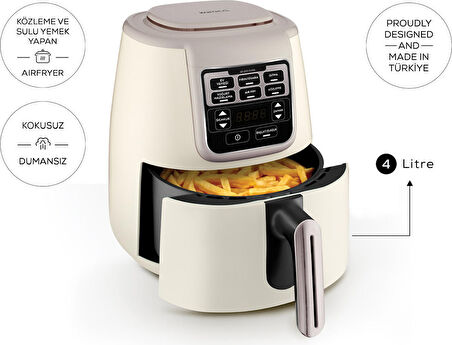 Karaca Air Pro Cook 3 In 1 Xl Ev Yemeği, Közleme, Sulu Yemek Tencereli Airfryer İconic Beige 4 Kişilik