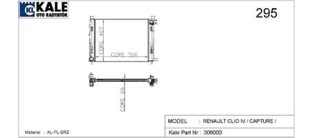KALE RADYATÖR RENAULT CLIO IV (26MM) 1 SIRA ALÜMİNYUM BRAZİNG SİSTEM