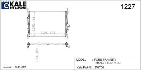 KALE RADYATÖR FORD V347 RADYATÖR 1 SIRA ALÜMİNYUM BRAZİNG SİSTEM