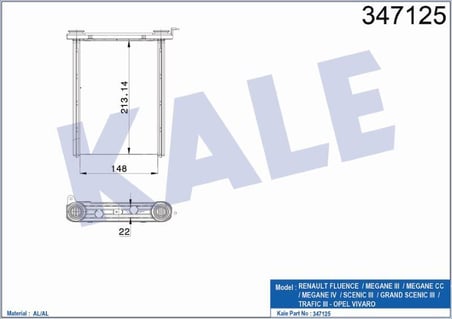 KALE KALORİFER RADYATÖRÜ BRAZING RENAULT FLUENCE /MEGANE III-IV/SCENIC III/TRAFIC III OPEL VIVARO