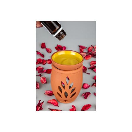 Ev Ofis Için El Yapımı Çömlek Yaşam Çiçeği Buhurdanlık Tütsülük ,Lavanta Yağı ve 3 adet tealight mum