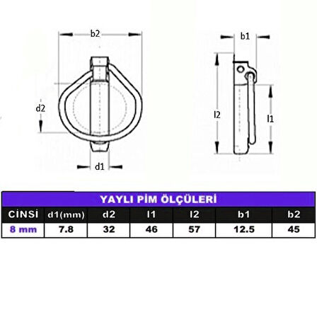 Aletçantam Galvanizli Çelik Traktör Pimi Yaylı Pim 8 Mm -10 Adet