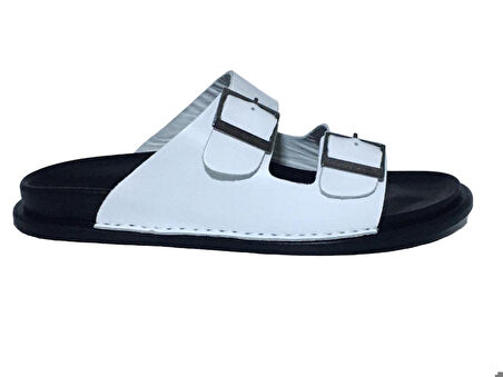 Taşpınar %100 Hakiki Deri Çift Tokalı Ayarlanabilir Erkek Yazlık Rahat Terlik 40-44