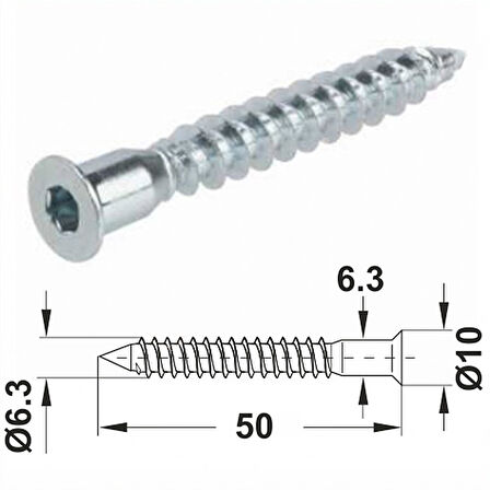 Alyan Başlı Kabin Vidası 5cm  Mobilya Tv Ünite Dolap Sehpa Montaj Birleştirme Vida Aparatı -10 Adet