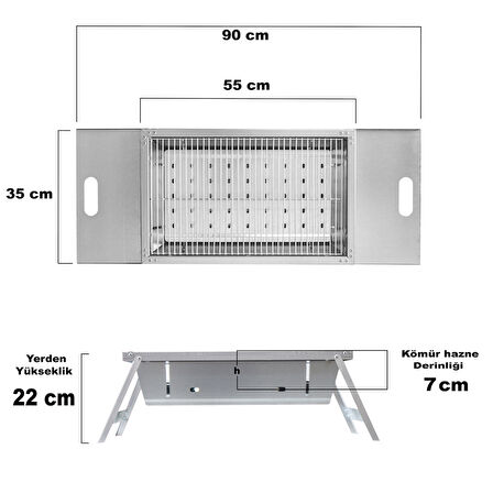 Aletçantam Büyük Boy Katlanır Mangal Portatif Taşınabilir Çantalı Piknik Mangalı 35x55cm