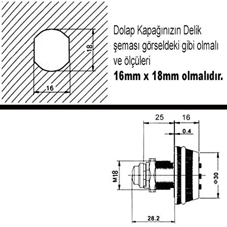 Aletçantam Şifreli Dolap Çekmece Kilidi - Kapak kalınlığı maksimum 15mm