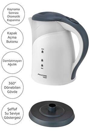 Awox River Su Isıtıcı Kettle Gizli Rezistans 1.7 Lt Beyaz