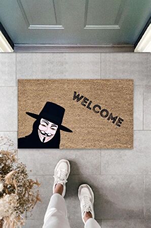 Dormot Home Modern Dijital Baskı Kahverengi  V For Vendetta Paspas- 45x70 cm Kapı Önü Paspası